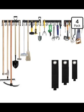Metal Garage Tool Organizer Wall Mount, 4 Pack Garden Tool Organizer With Extens